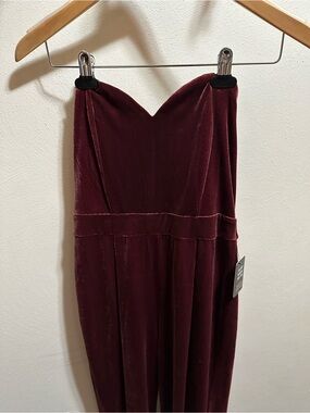 Express Strapless Velvet Jumpsuit in Burgundy